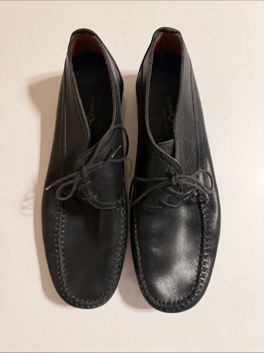 Soldini Stone Haven Italian Black Leather Lace-Up Driving Loafers Size 44/10.5
